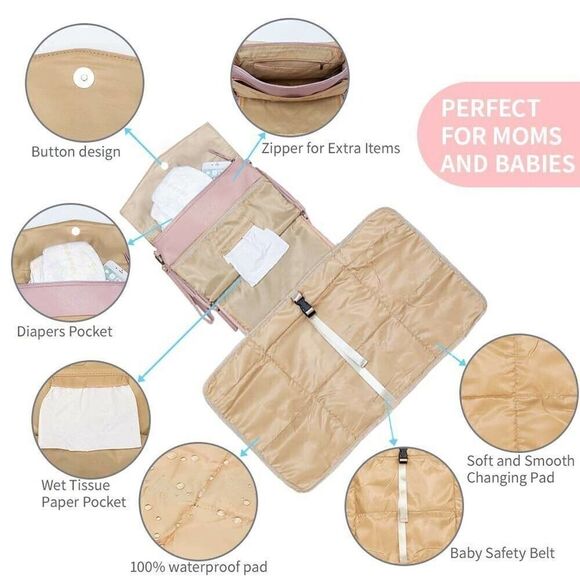 Beaulyn Leather Travel Changing Pad Blue Plaid Diaper Storage Wipes Case - Picture 10 of 10